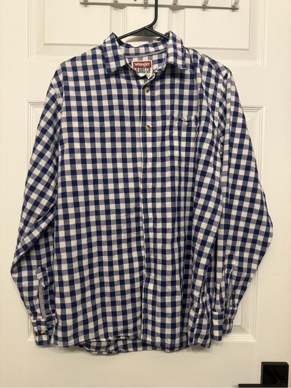 Wrangler Blue and White Gingham Button-Down Shirt